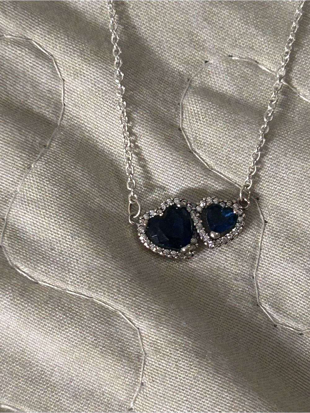 Pandora Double Heart Blue Stone Necklace